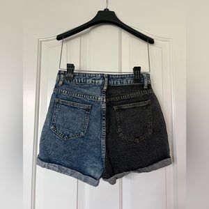 Two color denim shorts (SHEIN), dark wash denim/black denim, US size 4